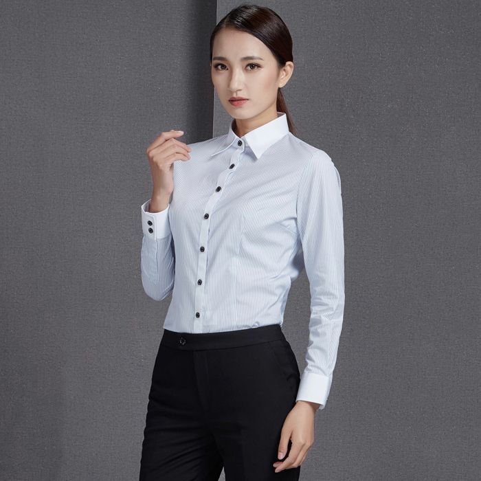 男女長(zhǎng)袖條紋商務(wù)襯衣定制JL-CY443