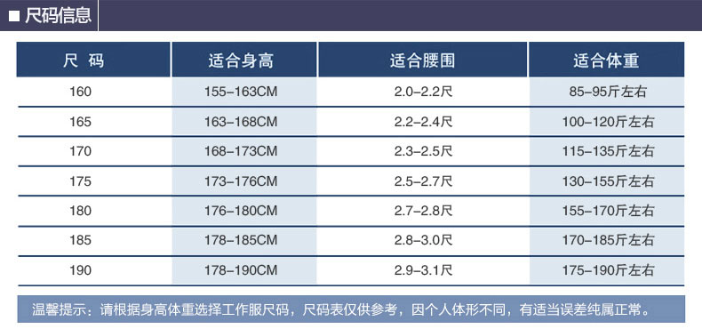 現貨工作服廠家純棉 夏季夾克男女尺寸表