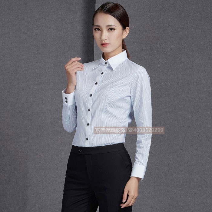 男女長(zhǎng)袖條紋商務(wù)襯衣定制-產(chǎn)品圖